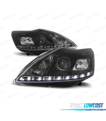 FARÓIS COM LUZ DIURNA LED FORD FOCUS 08-11 FUNDO PRETO