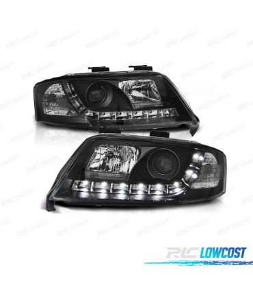 FARÓIS COM LUZ DIURNA LED AUDI A6 4B 97-01 FUNDO PRETO