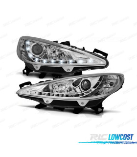 FARÓIS PEUGEOT 207 06-12 LUZ LED DIURNA FUNDO CROMADO