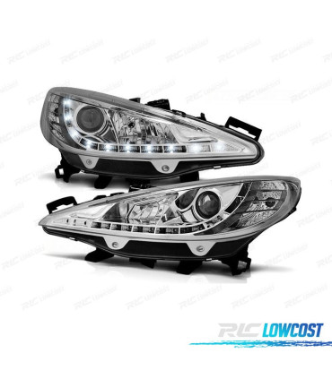 FARÓIS PEUGEOT 207 06-12 LUZ LED DIURNA FUNDO CROMADO