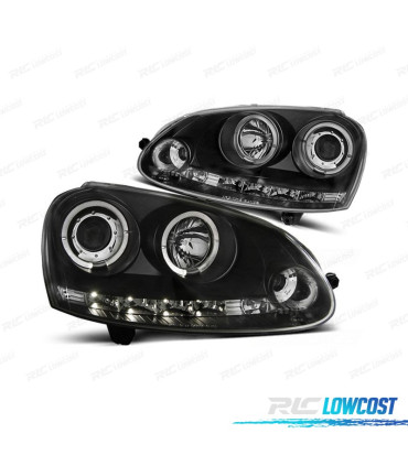 FARÓIS VOLKSWAGEN VW GOLF 5 03-08 JETTA 05-10 OLHOS DE ANJO LUZ DIURNA LED + CCFL FUNDO NEGRO