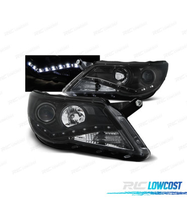 FAROIS FRONTAIS VOLKSWAGEN VW TIGUAN 07-11 LUZ DIURNA LED FUNDO PRETO