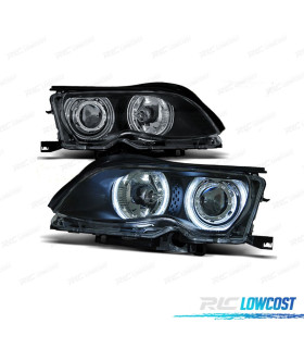 FARÓIS BMW E46 4P 01-05 ANGEL EYES FUNDO PRETO