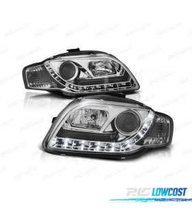 FARÓIS AUDI A4 B7 04-07 LUZ DIURNA LED REAL FUNDO CROMADO