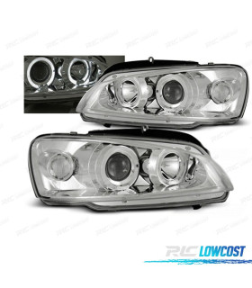 FARÓIS ANGEL EYES PEUGEOT 106 96-02 FUNDO CROMADO