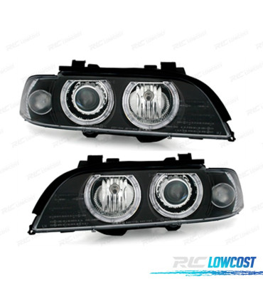 FARÓIS BMW E39 95-00 ANGEL EYES FUNDO PRETO