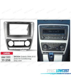 MOLDURA ADAPTADOR CINZENTO PARA RADIO 2-DIN PARA SKODA OCTAVIA 08-13 CON AIRE ACONDICIONADO AUTOMÁTICO