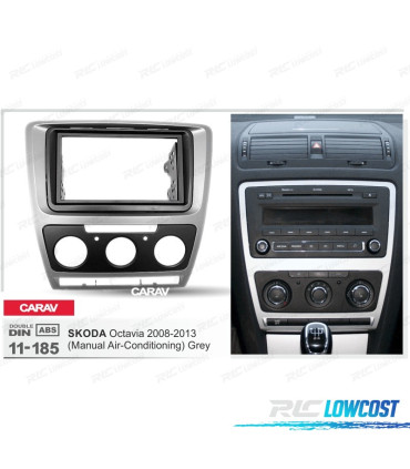 MOLDURA ADAPTADOR CINZENTA PARA RADIO 2-DIN PARA SKODA OCTAVIA 08-13 CON AIRE ACONDICIONADO MANUAL