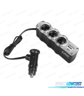 ADAPTADOR DE ISQUEIRO DE CARRO 12V COM 3 ENTRADAS + USB