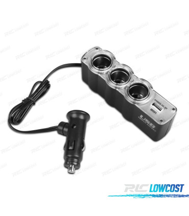 ADAPTADOR DE ISQUEIRO DE CARRO 12V COM 3 ENTRADAS + USB
