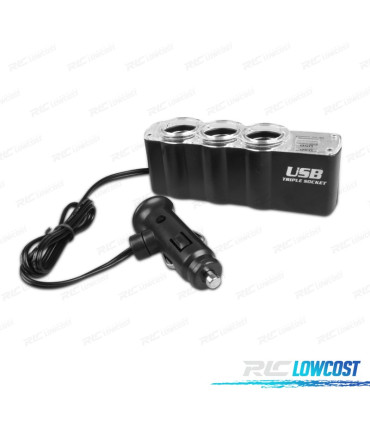 ADAPTADOR DE ISQUEIRO DE CARRO 12V COM 3 ENTRADAS + USB