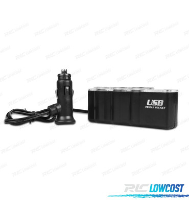 ADAPTADOR DE ISQUEIRO DE CARRO 12V COM 3 ENTRADAS + USB