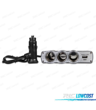 ADAPTADOR DE ISQUEIRO DE CARRO 12V COM 3 ENTRADAS + USB