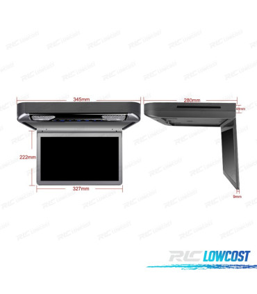 PANTALLA DE TECHO HD 1080P XTRONS 13,3" CON LUZ DVD HDMI SD USB Y ALTAVOCES