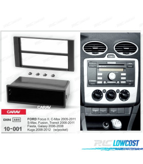 MOLDURA ADAPTADOR PRETO PARA RADIO 1-DIN PARA FORD FOCUS C-MAX S-MAX FUSION TRANSIT FIESTA GALAXY KUGA COM BURACO