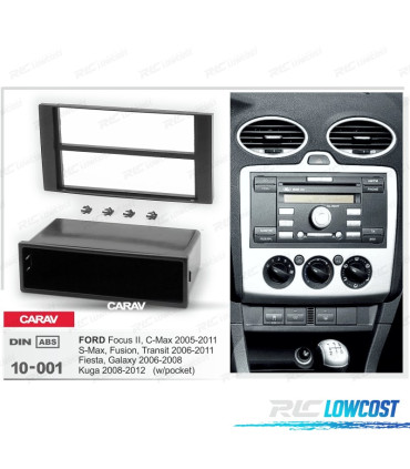 MOLDURA ADAPTADOR PRETO PARA RADIO 1-DIN PARA FORD FOCUS C-MAX S-MAX FUSION TRANSIT FIESTA GALAXY KUGA COM BURACO