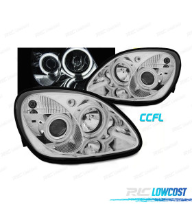 FARÓIS ANGEL EYES CCFL PARA MERCEDES SLK R170 96-04 FUNDO CROMADO