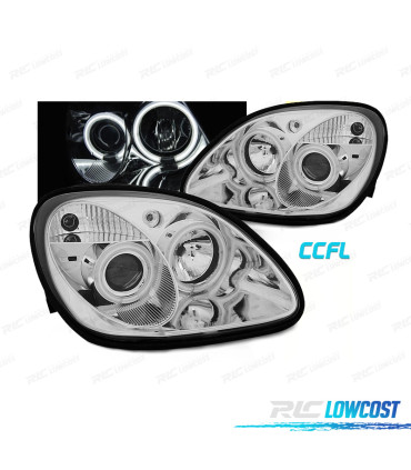 FARÓIS ANGEL EYES CCFL PARA MERCEDES SLK R170 96-04 FUNDO CROMADO
