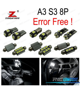 KIT COMPLETO DE 16 LÂMPADAS LED INTERIOR PARA AUDI A3 S3 8 P 2006 -2013