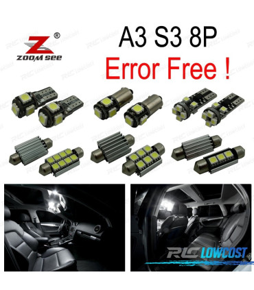KIT COMPLETO DE 16 LÂMPADAS LED INTERIOR PARA AUDI A3 S3 8 P 2006 -2013