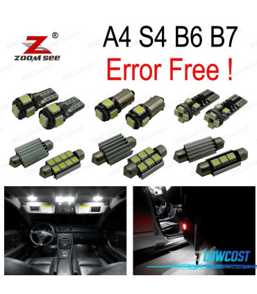 KIT COMPLETO DE 20 LÂMPADAS LED INTERIOR PARA AUDI A4 S4 RS4 B6 B7 2002-2008