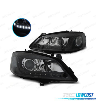 FARÓIS FRONTAIS LUZ DIURNA LED PARA OPEL ASTRA G FUNDO PRETO