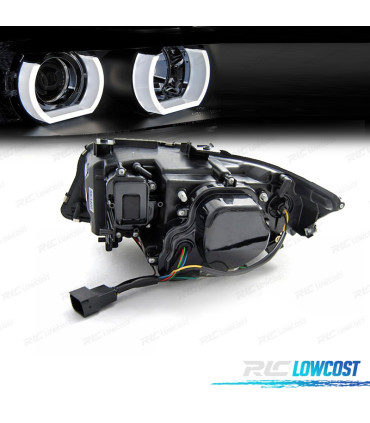 FARÓIS BMW E90 E91 05-08 ANGEL EYES 3D FUNDO PRETO