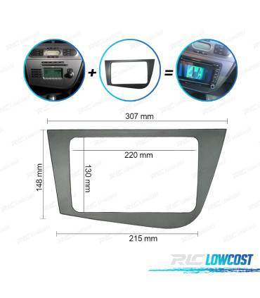 MOLDURA ADAPTADOR CINZA PARA RADIO 2-DIN PARA SEAT LEON 05-12