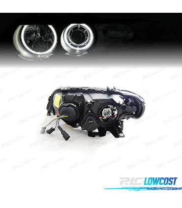 FARÓIS ANGEL EYES LED PARA BMW X5 E53 00-03 FUNDO PRETO