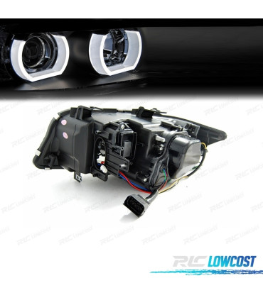 FARÓIS BMW E90 E91 05-08 XENON ANGEL EYES U 3D LED FUNDO CROMADO