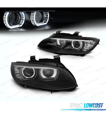 FARÓIS BMW E92 E93 XENON ANGEL EYES LED DLR FUNDO PRETO