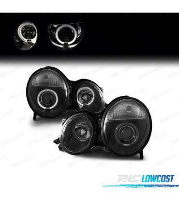 FARÓIS ANGEL EYES LUPA MERCEDES CLASE E W210 99-02 FUNDO PRETO