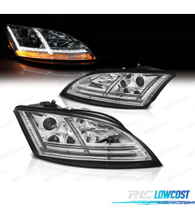 FARÓIS COM LUZ DIURNA LED DINAMICOS AUDI TT 8J 06-10 FUNDO CROMADO