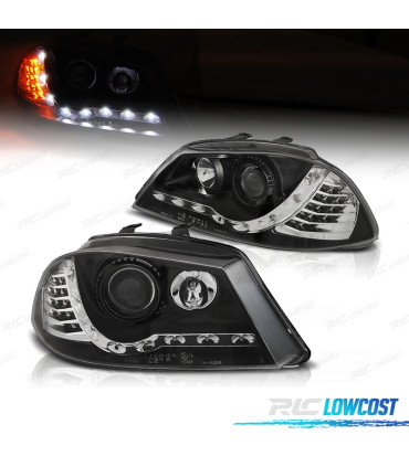 FARÓIS LUZ DIURNA + PISCA LED SEAT IBIZA 6L 02-08 FUNDO PRETO