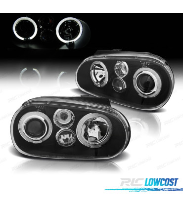 FARÓIS ANGEL EYES LED VOLKSWAGEN VW GOLF 4 LOOK R32 FUNDO PRETO