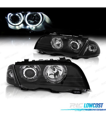 FARÓIS BMW E46 BERLINA TOURING 98-01 ANGEL EYES CCFL PRETO H7 H7
