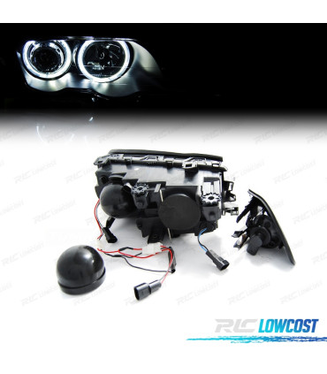 FARÓIS BMW E46 BERLINA TOURING 98-01 ANGEL EYES CCFL PRETO H7 H7