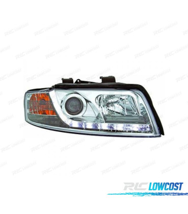 FARÓIS FRONTAIS LUZ DIURNA AUDI A4 BERLINA AVANT 00-04 FUNDO CROMADO