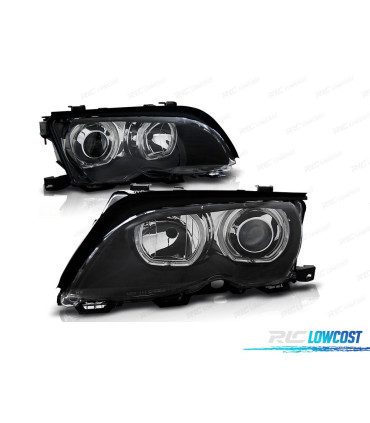 FARÓIS BMW E46 01-05 ANGEL EYES LED PRETO