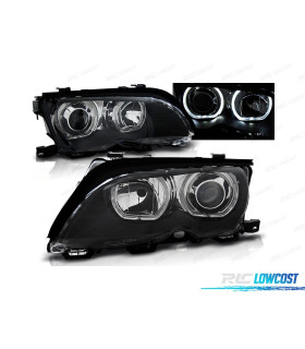 FARÓIS BMW E46 01-05 ANGEL EYES LED PRETO