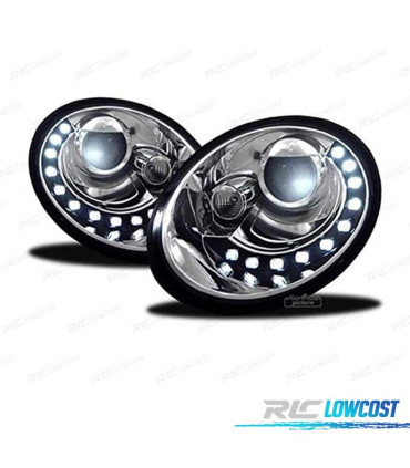 FARÓIS LUZ DIURNA LED PARA VOLKSWAGEN VW BEETLE 05-11 FUNDO CROMADO