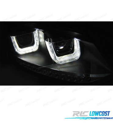 FARÓIS DAYLIGHT PARA VOLKSWAGEN VW POLO 6R 09-14 U-TYPE LED INDICADORES DINÂMICOS PRETO