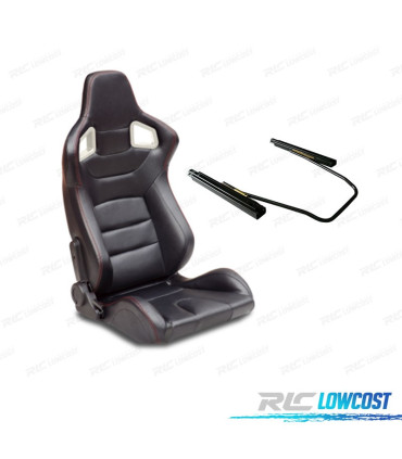 BANCO SEMI BAQUET TIPO RS EM PELE PRETA COSTURA VERMELHO + CALHAS DE FIXAÇÃO