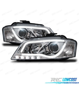 FARÓIS COM LUZ DIURNA TFL AUDI A3 8P 08-12 FUNDO CROMADO
