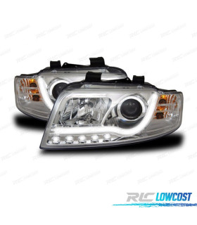 FARÓIS COM LUZ DIURNA LED TFL AUDI A4 B6 00-04 FUNDO CROMADO