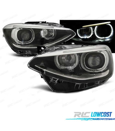 FAROIS BMW F20 F21 OLHOS DE ANGEL LED FUNDO PRETO