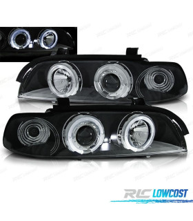 FARÓIS BMW E39 95-00 ANGEL EYES LED FUNDO PRETO