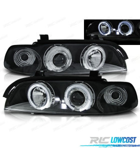 FARÓIS BMW E39 95-00 ANGEL EYES LED FUNDO PRETO