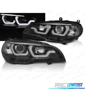 FARÓIS LED ANGEL EYES BMW X5 E70 07-13 TUBE LIGHT DRL PRETO