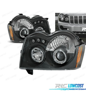 FARÓIS ANGEL EYES LED PARA JEEP GRAND CHEROKEE 05-08 BLACK PRETO